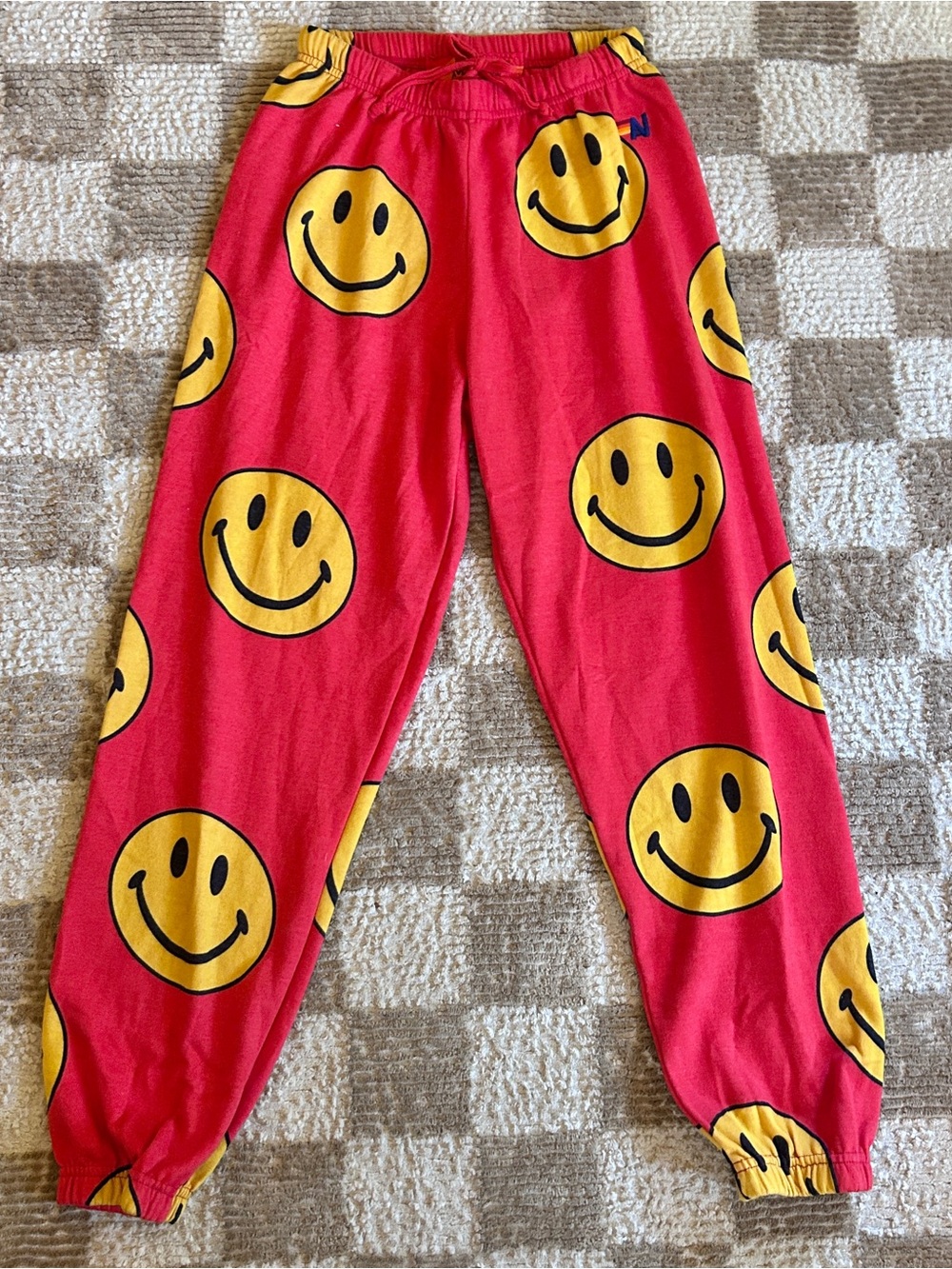 Aviator Nation Red Smiley Repeat Joggers Sweatpants Lounge - NWOT - Small - Picture 2 of 5
